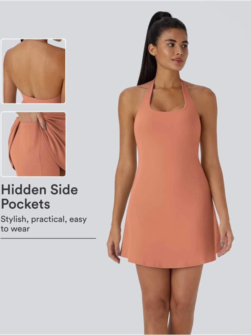 Halara SoftlyZero Plush Halter 2-in-1 Pocket Slip Active peach mini dress xs